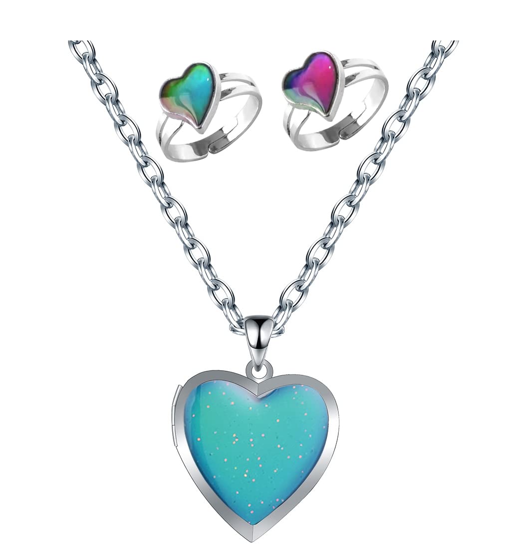 Mood Necklace Love Heart Change Color Emotional Feeling Adjustable Size Mood Rings 3pcs (3 pcs)