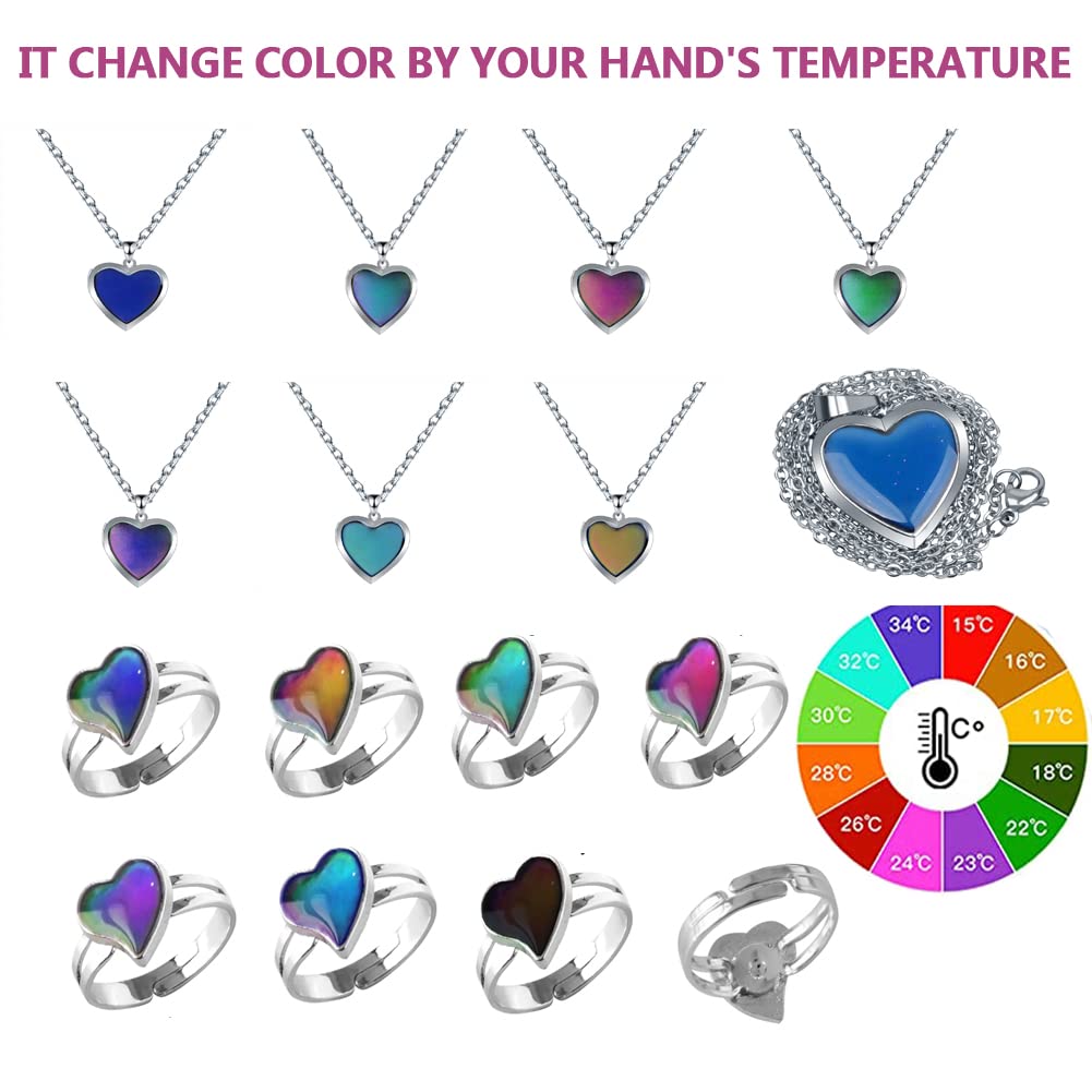 Mood Necklace Love Heart Change Color Emotional Feeling Adjustable Size Mood Rings 3pcs (3 pcs)