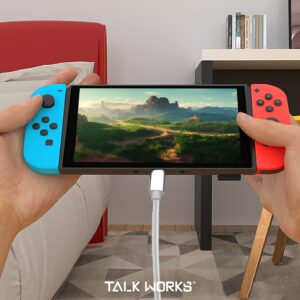 TALK WORKS Nintendo Switch Charger USB C Braided Nylon Cable Accessory - Extra Long 6' Flexible Charging Cord For Switch Lite / OLED (Silver)