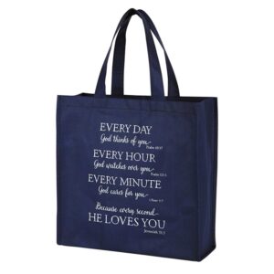 christian brands god loves you blessing tote bag, blue, large