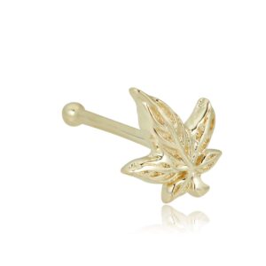 AVORA 14K Yellow Gold Cannabis Leaf Nose Ring Body Jewelry (22 Gauge)