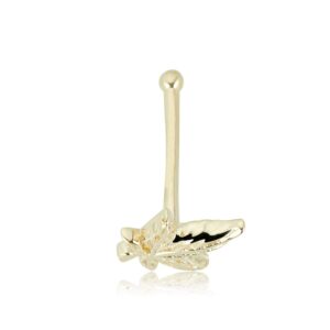 AVORA 14K Yellow Gold Cannabis Leaf Nose Ring Body Jewelry (22 Gauge)