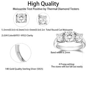 DovEggs Three Stone Moissanite Engagement Rings for Women 2ct Total Center 5mm-6.5mm-5mm GHI Color Cut Moissanite Engagement Rings Wedding Band 14k Gold QUALITY Sterling Silver Anniversary Ring(8)