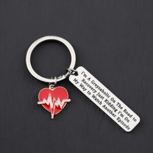 TGBJE I’m A Greysaholic On The Road To Recovery Keychain TV Show inspired Gift For Fans (Greysaholic keychain)