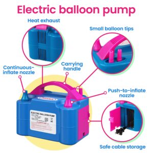 Prextex Balloons Electric Pump Inflate, Blue 110V 600W - Portable Pump with Air Blower & Dual Nozzle Inflator for Fast & Easy Bulk Balloons Filling for Event & Party Decoration - Balloon Pump Electric