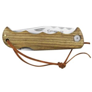 iFIELD Folding knife Camper EL29036 blade, with 4.2 inch zebra wood handle, total 8 inch, includes cord, camping tool for fishing, hunting, sport activity.