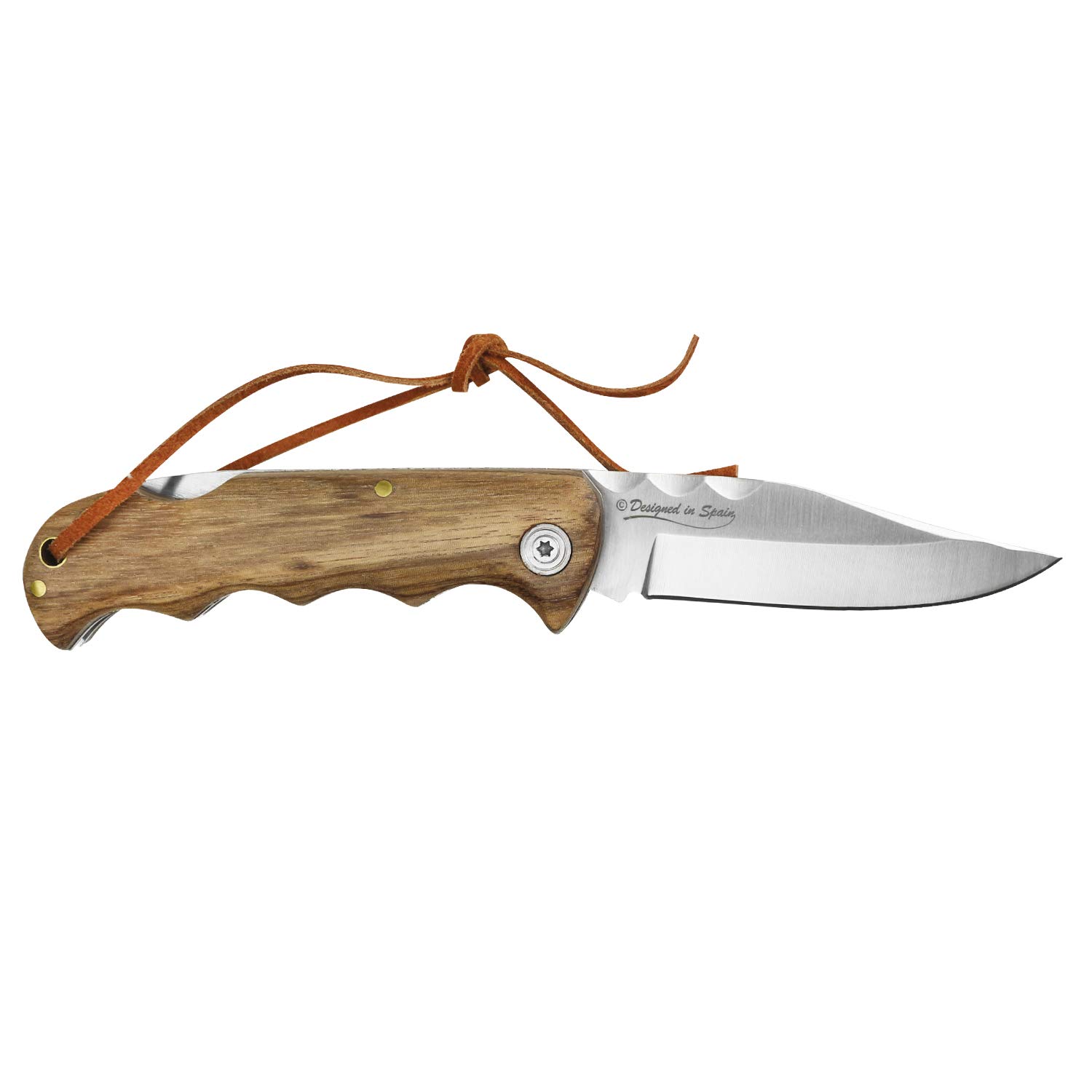 iFIELD Folding knife Camper EL29036 blade, with 4.2 inch zebra wood handle, total 8 inch, includes cord, camping tool for fishing, hunting, sport activity.