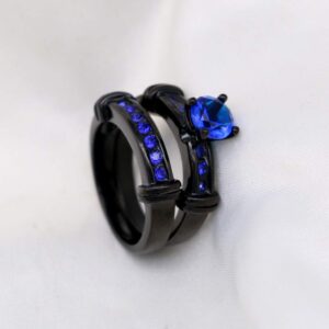 Bridal Sets Black Gold Plated Womens Wedding Bands Blue Cz Engagement Ring Sets