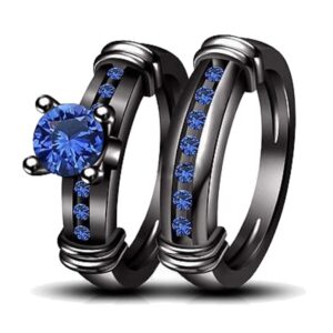 bridal sets black gold plated womens wedding bands blue cz engagement ring sets