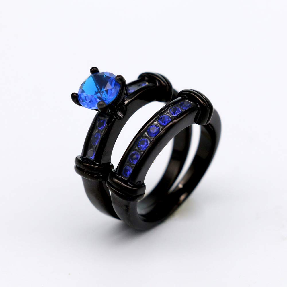 Bridal Sets Black Gold Plated Womens Wedding Bands Blue Cz Engagement Ring Sets