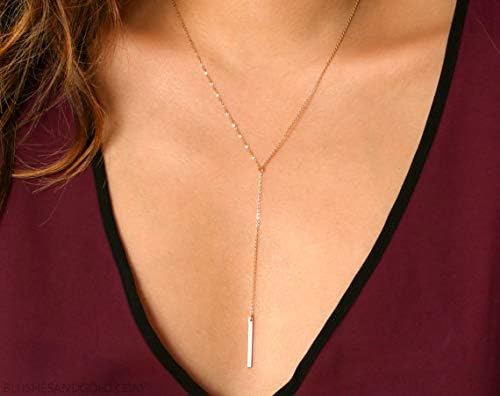 Dcfywl731 Minimal Dainty Gold Plated Dangle Earrings Layered Bar Pendant Neckalce Gold Long Y-Necklace Gold Earrings and Necklaces Set Delicate Lariat Chain Jewelry for Women