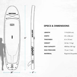 Driftsun 11 Foot Extra Wide Inflatable Stand Up Paddle Board Package with Rolling Travel Storage Backpack, Foldable Aluminum Pole, and More, Pink