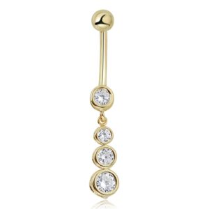 AVORA 10K Yellow Gold Simulated Diamond CZ Top Down Linear Dangling Belly Button Ring Body Jewelry (14 Gauge)