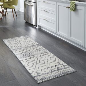 maples rugs abstract diamond modern distressed non slip runner rug for hallway entry way floor carpet [made in usa], 2 x 6, neutral