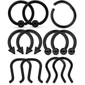 dyknasz 11pcs 14g surgical steel septum clicker ring seamless lip daith cartilage helix tragus hoop ring for women men 10mm black