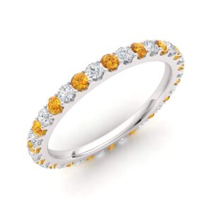 Diamondere Natural and Certified Citrine and Diamond Wedding Ring in 14K White Gold | 1.02 Carat Full Eternity Stackable Band for Women, US Size 8.5