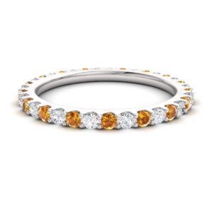 Diamondere Natural and Certified Citrine and Diamond Wedding Ring in 14K White Gold | 1.02 Carat Full Eternity Stackable Band for Women, US Size 8.5