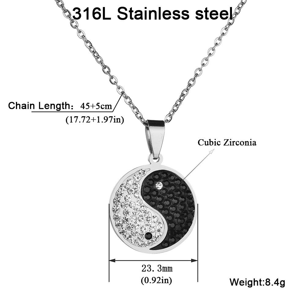 RZCXBS Yin Yang necklace Surgical Stainless Steel Chinese Taiji Bagua Jewelry with Diamond Eight Diagrams