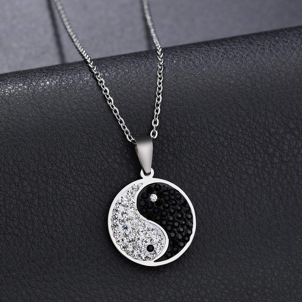 RZCXBS Yin Yang necklace Surgical Stainless Steel Chinese Taiji Bagua Jewelry with Diamond Eight Diagrams