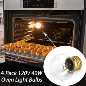 Belleone Oven Light Bulb, 40 Watt Appliance Bulb Fit for Whirlpool GE Maytag Ken-more Oven Microwave Refrigerator, G45 E26/E27 Medium Brass Base, 110v/120v/130v, High Temp - 4 Pack