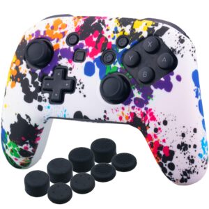 yorha studded silicone transfer print cover skin case only for nitendo official switch pro controller x 1(graffiti) with pro thumb grips x 8