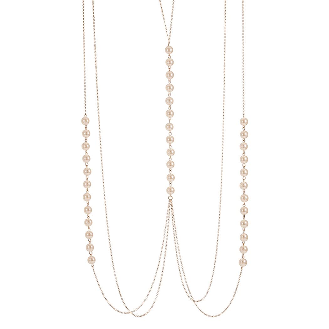 Tgirls Dainty Pearl Body Chain Gold Layered Body Chains Tassel Necklace Dress Jewelry for Women