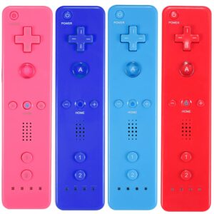 yosikr wii controller 4 pack, wii remote controller, with silicone case and wrist strap, remote controller for wii/wii u - 4 packs pink+deep blue+blue+red