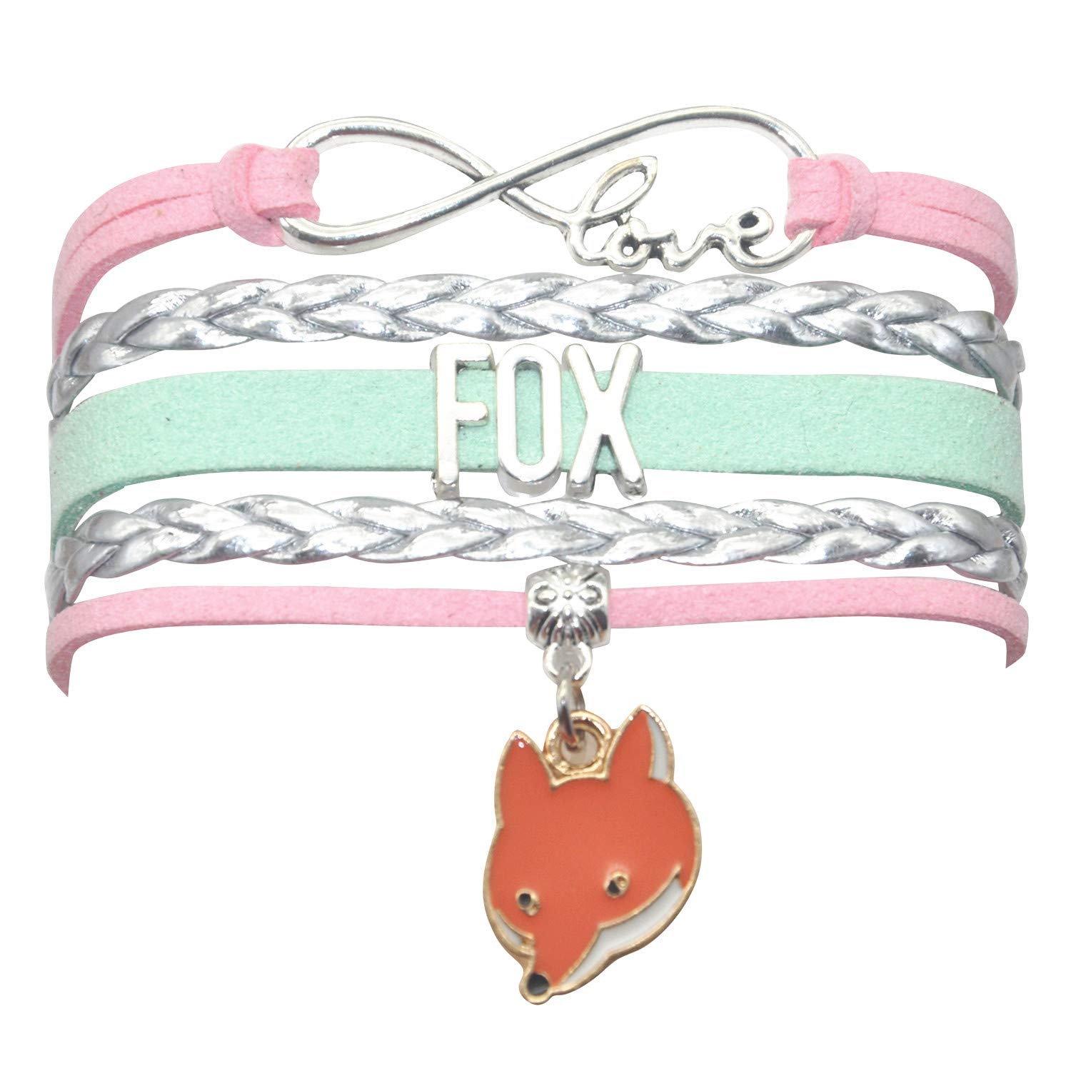 HCChanshi Fox Bracelet Jewelry Infinity Love Fox Gifts Fox Jewelry Bracelet Gifts For Fox Lover, Fox Valentine Gifts, Fox Themed Gifts, Fox Wedding Gifts (Pink,Silver and Mint Green)