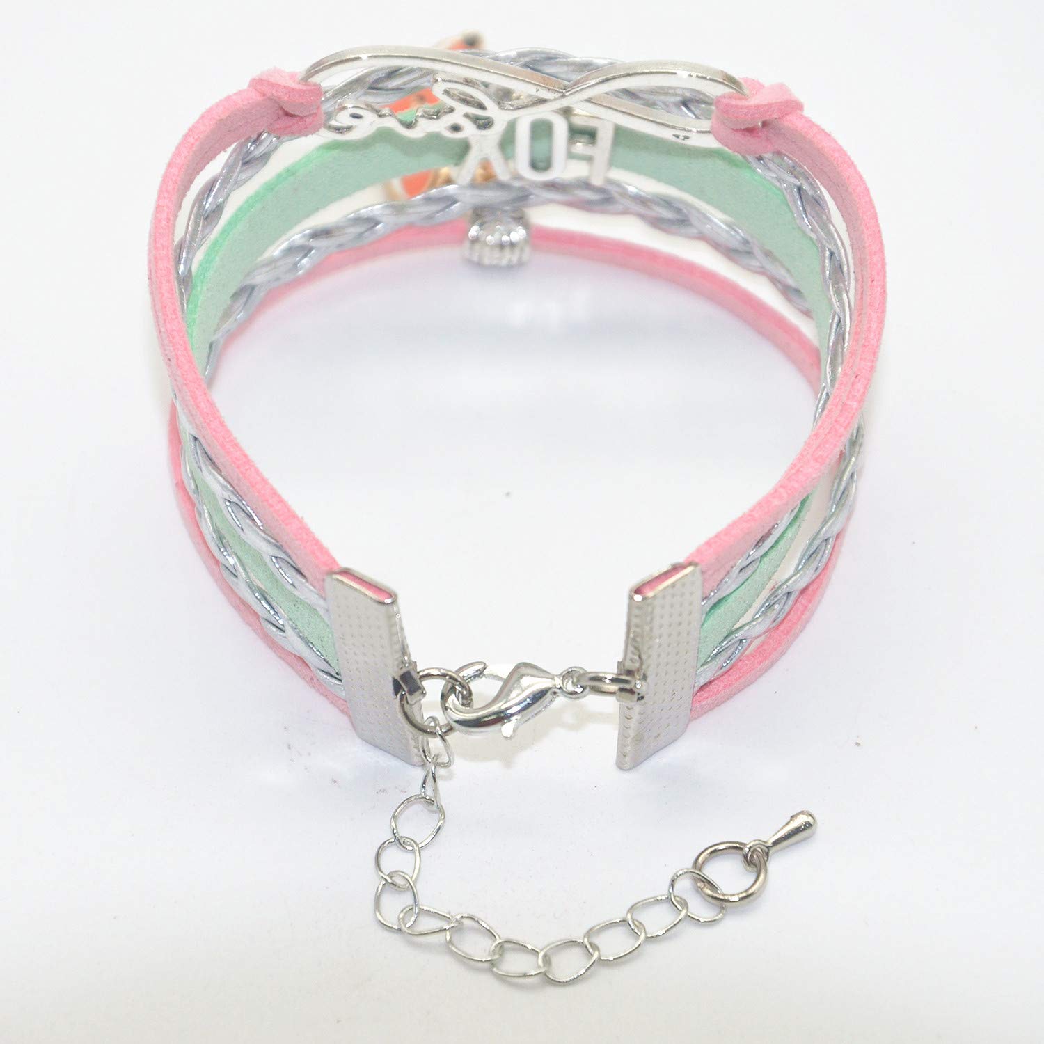 HCChanshi Fox Bracelet Jewelry Infinity Love Fox Gifts Fox Jewelry Bracelet Gifts For Fox Lover, Fox Valentine Gifts, Fox Themed Gifts, Fox Wedding Gifts (Pink,Silver and Mint Green)