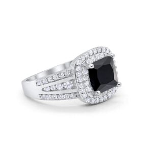 Halo Art Deco Wedding Engagement Ring Princess Cut Round Simulated Black Cubic Zirconia 925 Sterling Silver Size-6