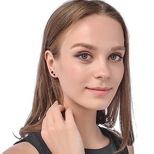 Black Earrings Hypoallergenic Stainless Steel Ear Studs Black and Silver Set for Men Women 6mm 8mm