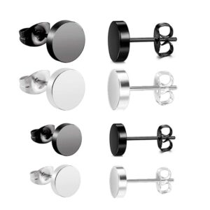 black earrings hypoallergenic stainless steel ear studs black and silver set for men women 6mm 8mm