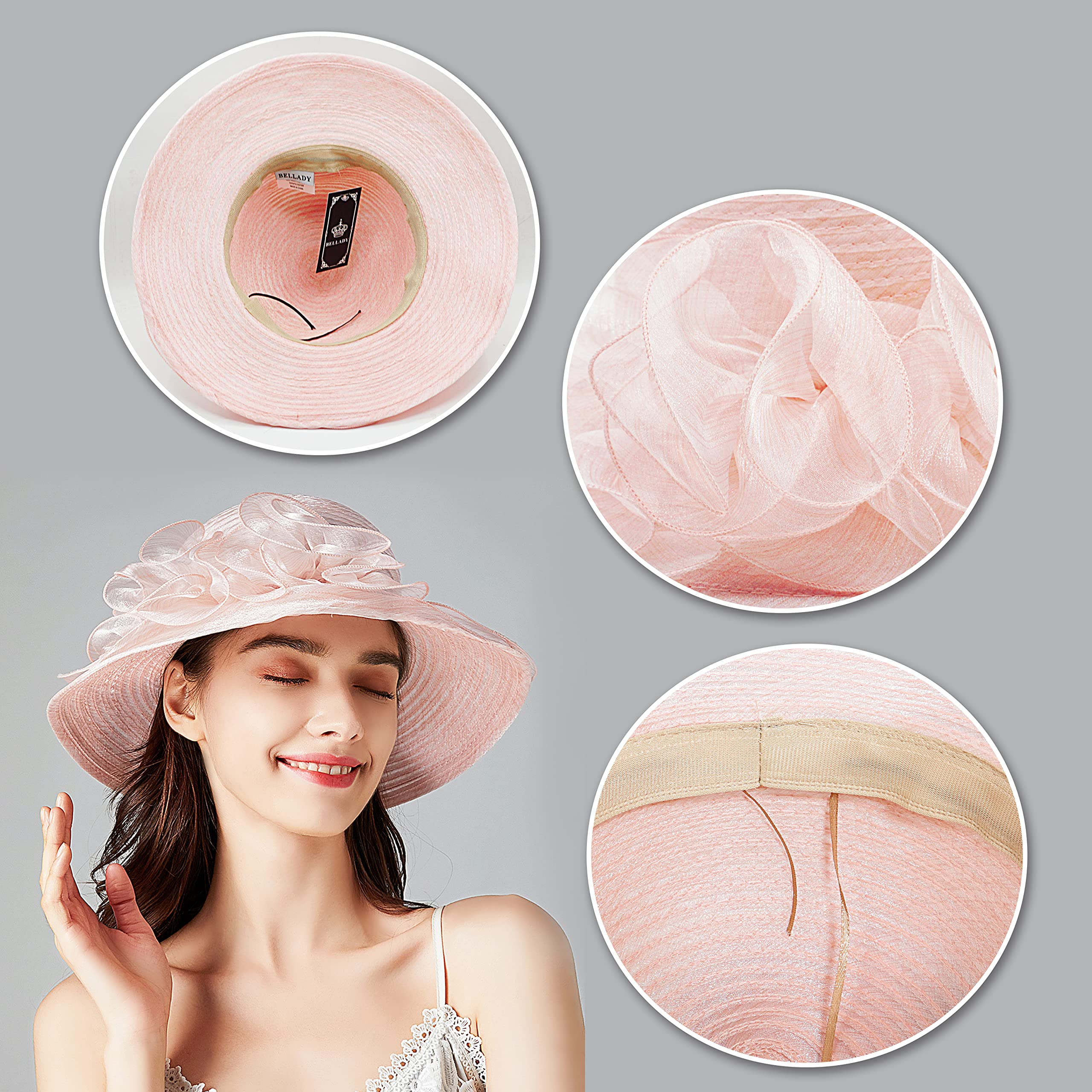 Bellady Women's Hat Church Fascinator Bridal Tea Party Wedding Hat Dress Cap, Pink