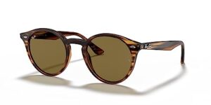 ray-ban rb2180 round sunglasses, striped red havana/dark brown, 49 mm