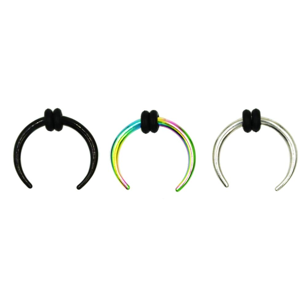 Serius 1Pc Surgical Steel Septum Clicker Septum Retainers U Shaped Curved Nose Pinchers Nose Hoop Ring Bone Piercing Body Jewelry - (Metal Color: 16g 12mm, Main Stone Color: Black)