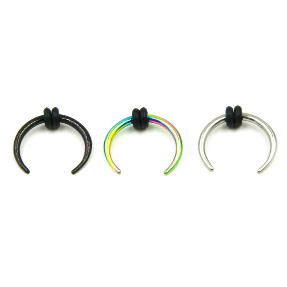 Serius 1Pc Surgical Steel Septum Clicker Septum Retainers U Shaped Curved Nose Pinchers Nose Hoop Ring Bone Piercing Body Jewelry - (Metal Color: 16g 12mm, Main Stone Color: Black)