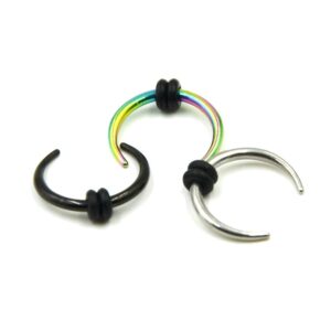 Serius 1Pc Surgical Steel Septum Clicker Septum Retainers U Shaped Curved Nose Pinchers Nose Hoop Ring Bone Piercing Body Jewelry - (Metal Color: 16g 12mm, Main Stone Color: Black)