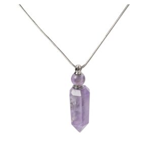 AMOYSTONE 1P Natural Amethyst Healing Oil Crystals Perfume Bottle Necklace Aromatherapy Bullet Shape Pendant Womens Gift