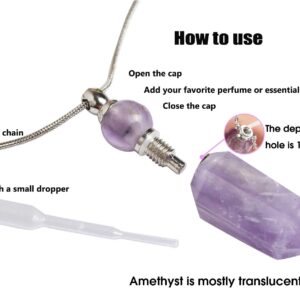 AMOYSTONE 1P Natural Amethyst Healing Oil Crystals Perfume Bottle Necklace Aromatherapy Bullet Shape Pendant Womens Gift