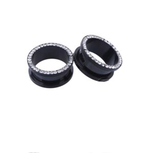 newzenro black plated crystal rhinestones ear tunnels plugs expander gauges stretcher cz earrings screw stainless steel piercing body jewelry (3/4"(20mm))