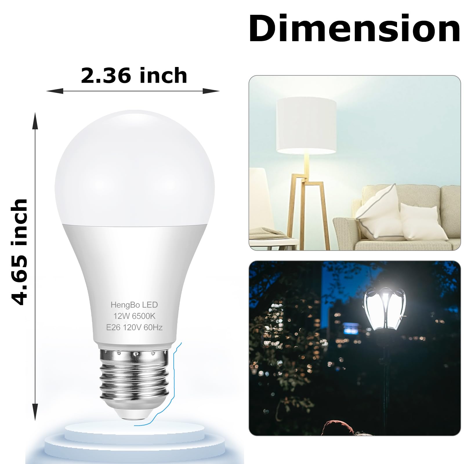 HengBo LED Light Bulbs 100 Watt Equivalent, 6500K Daylight 1200LM White Light Bulb, 12W Non-Dimmable, E26 E27 Standard Medium Base Bulb for Bathroom, Kitchen, Living Room (Pack of 4)