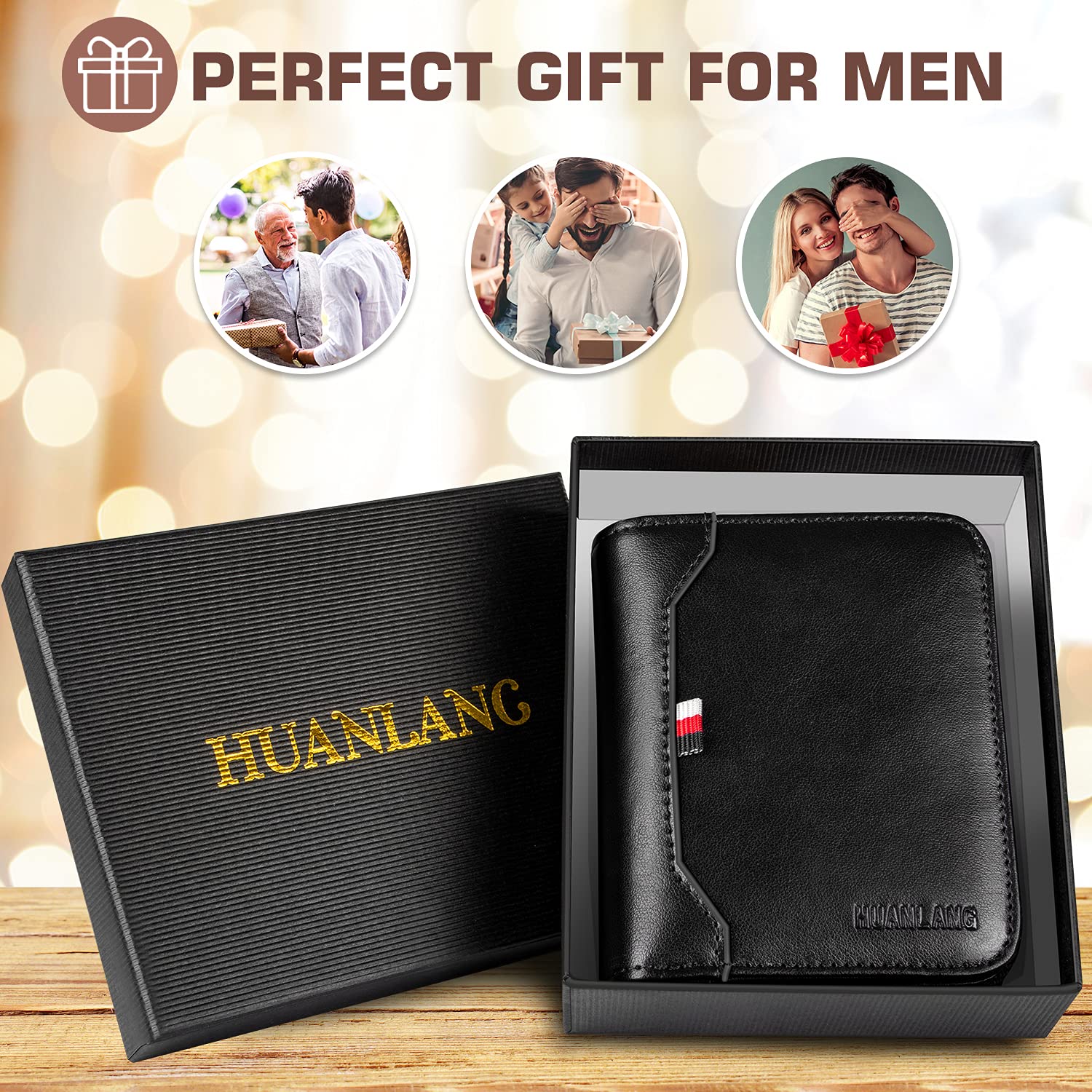 HUANLANG Mens Wallet RFID Blocking Multi Card Holder Wallets for Men Bifold Wallet with Zipper Small Men's Leather Wallet