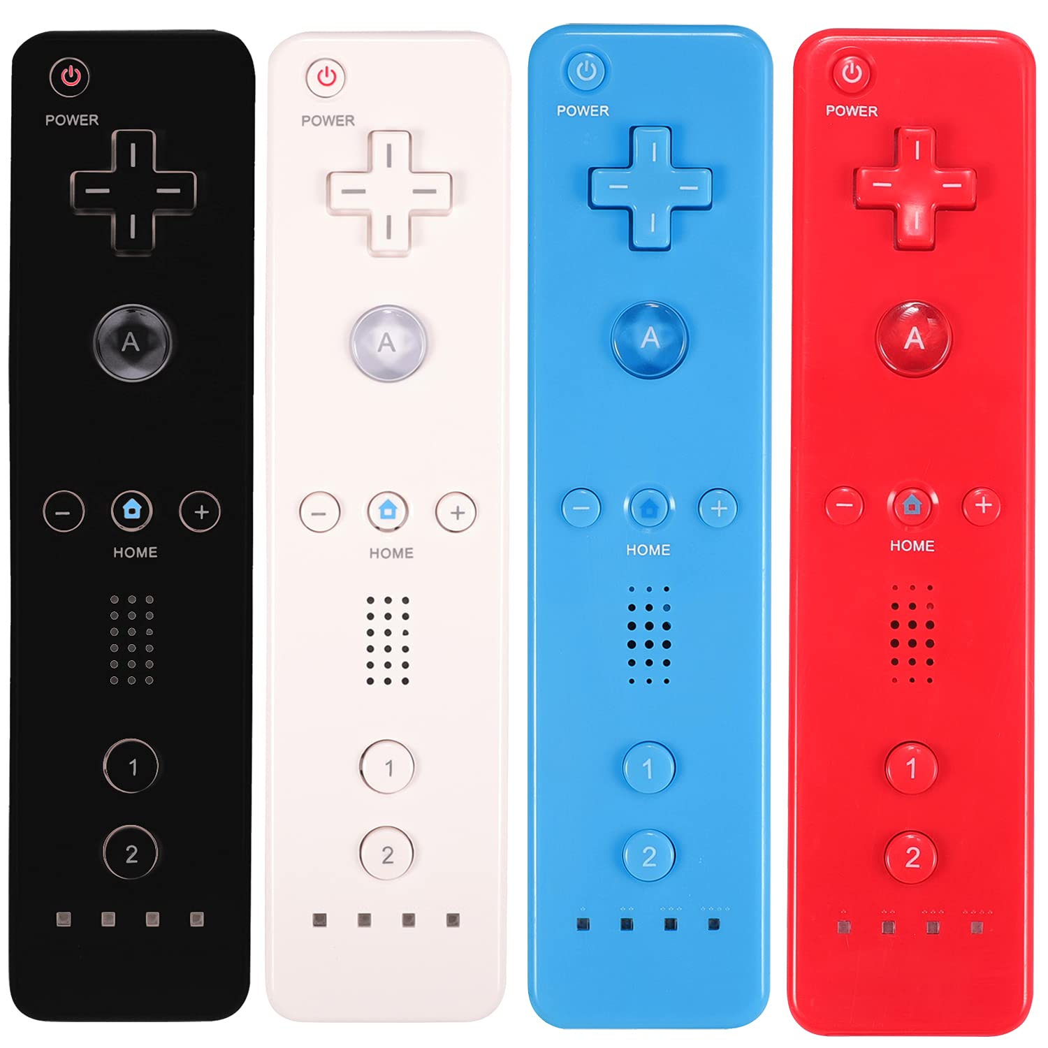 Yosikr Wii Controller 4 Pack, Wii Remote Controller with Silicone Case and Wrist Strap Compatible for Wii/Wii U Console - White+Black+Blue+Red