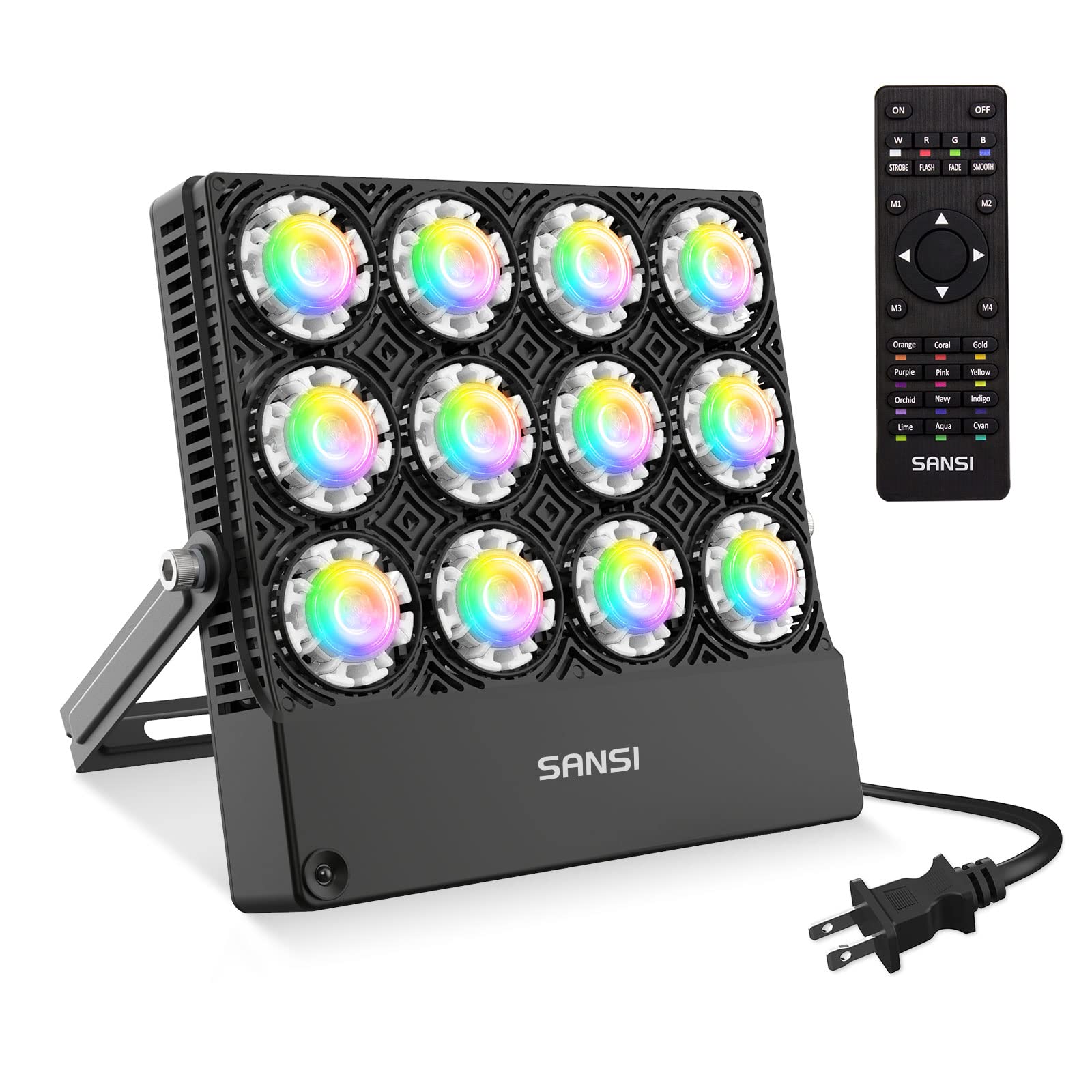 SANSI Led Flood Light 500W Equivalent,RGBW Outdoor Color Changing Christmas Led Stage Landscape Lights,Remote Control Floodlights 70W,16 Colors 4 Modes,Dimmable for Party Wall Wash Garden