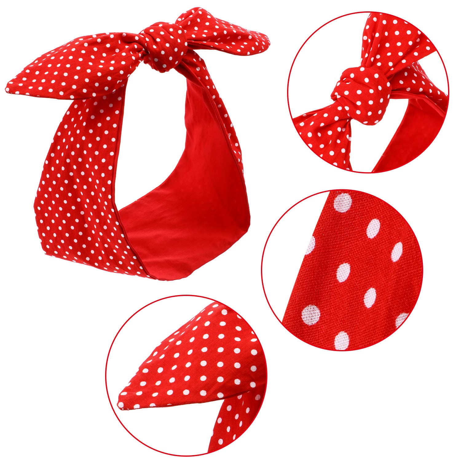 2 Pieces Polka Dot Headband Bandana Headband 50s Costume Hair Accessories Bows Wide Headwrap for Women and Girls (Red, Black,Small Dots)