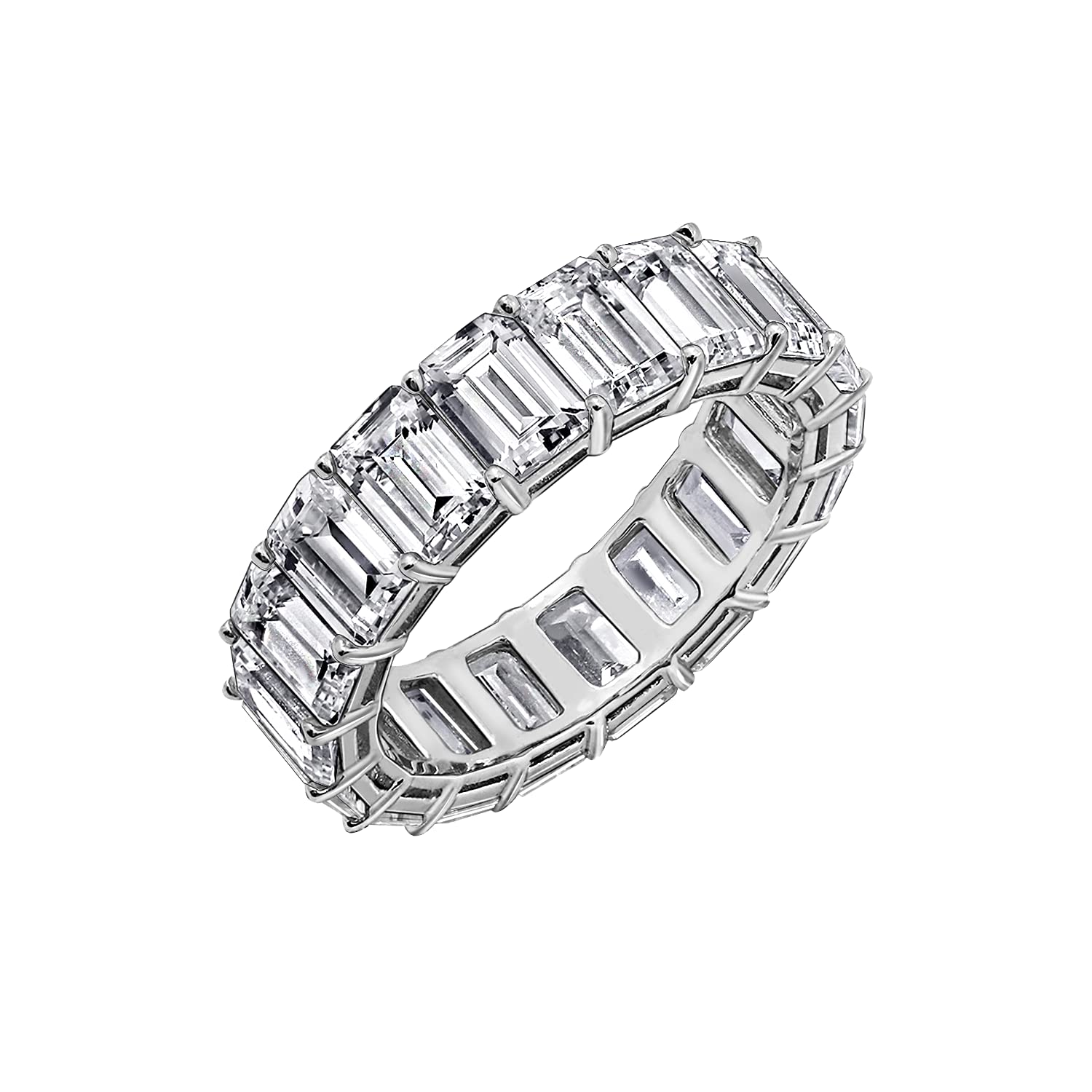 DIAMONBLISS Eternity Ring For Women 14K Yellow Gold, Rose Gold, Platinum Plated 925 Sterling Silver Infinity Band | 10.30 Carats Emerald Cut Cubic Zirconia CZ Simulated Diamond (White, 7)