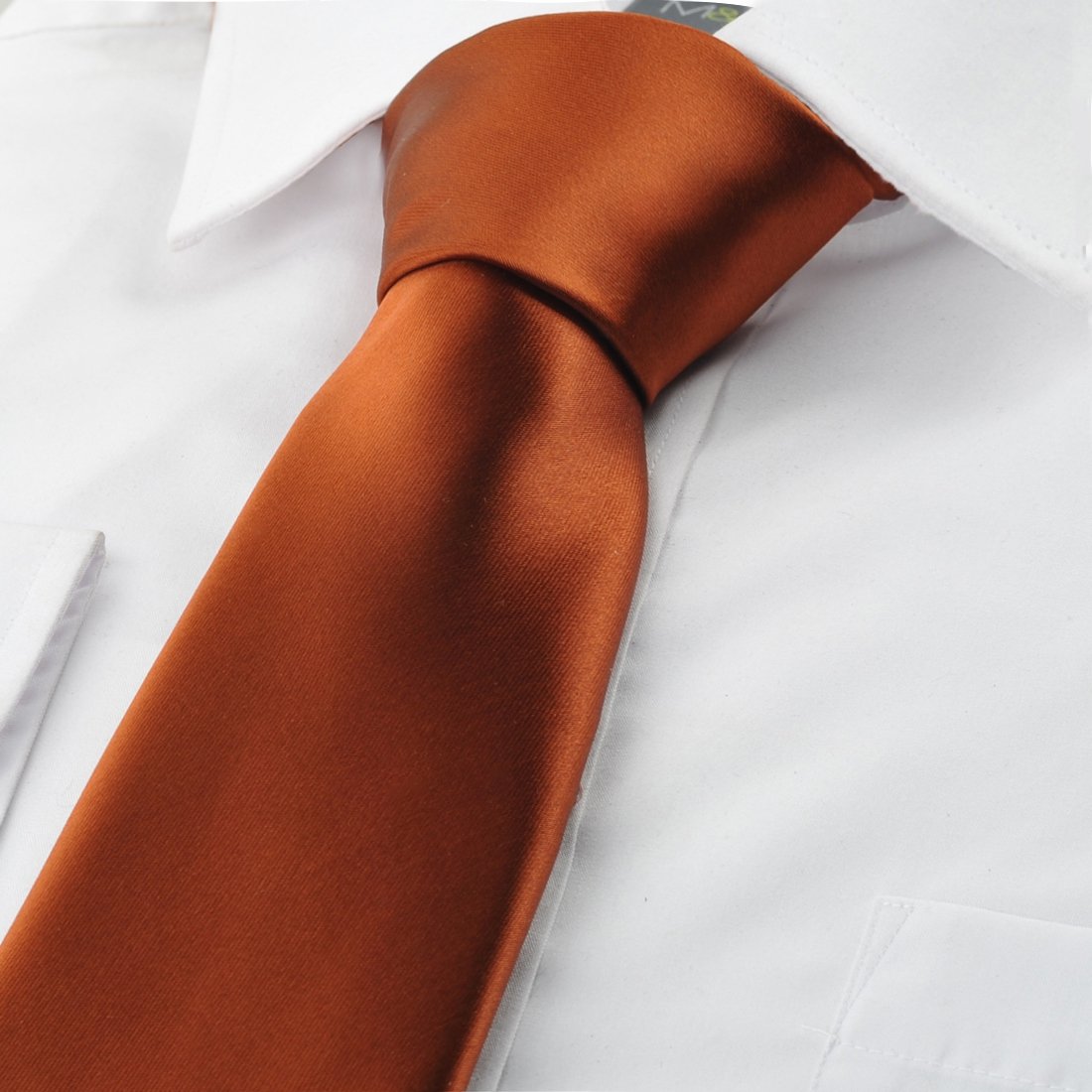 KissTies 63'' XL Tie Rust Solid Satin Ties Extra Long Necktie Burnt Orange