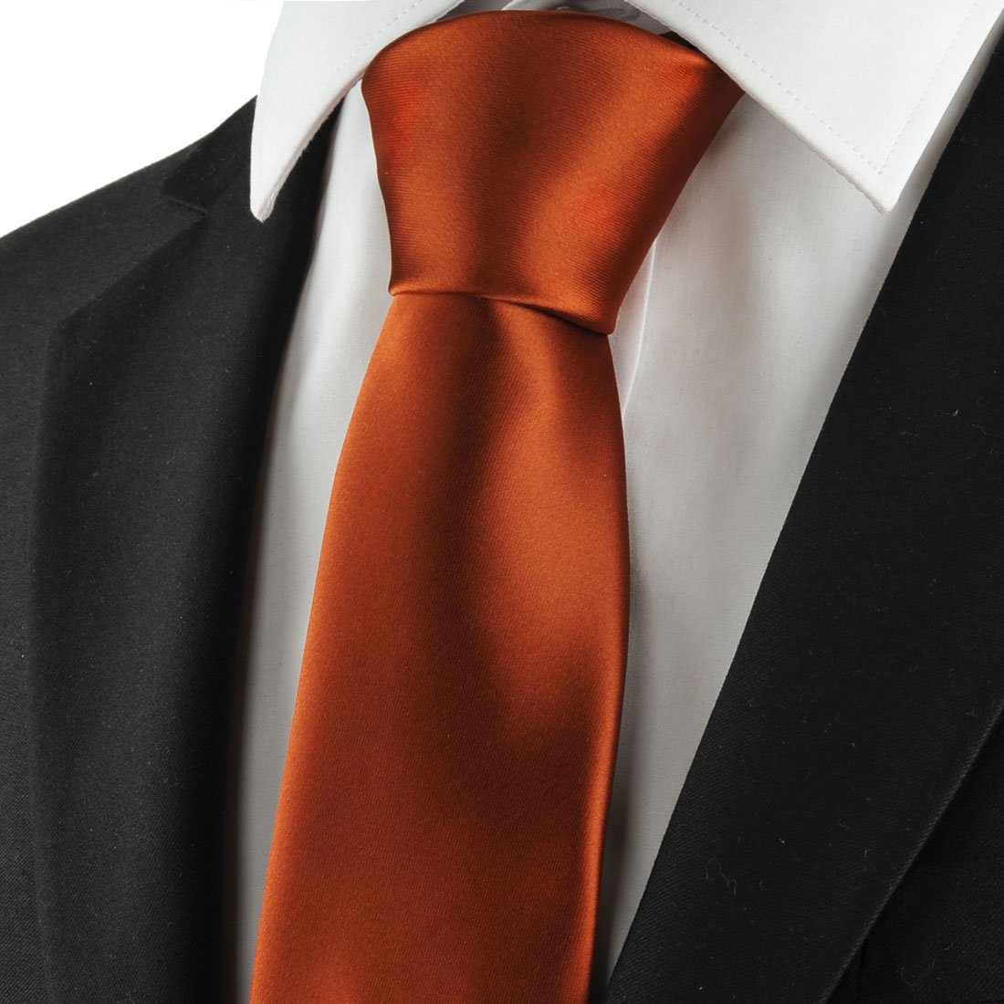 KissTies 63'' XL Tie Rust Solid Satin Ties Extra Long Necktie Burnt Orange