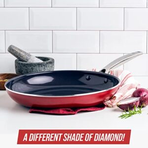 Blue Diamond Cookware Diamond Infused Ceramic Nonstick, 12" Frying Pan Skillet, PFAS-Free, Dishwasher Safe, Oven Safe, Red