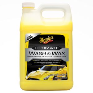 meguiar's ultimate wash and wax, car wash and wax cleans and shines in one step, wash, shine, and protect with an enhanced ph neutral car paint cleaner, 1 gallon